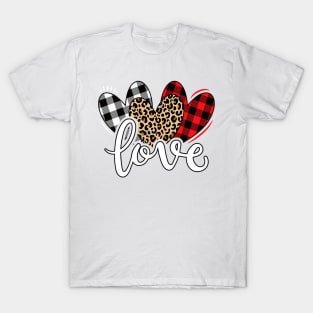 Cute Valentines Day Leopard Plaid Love Heart Women Girls T-Shirt